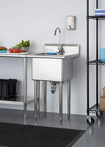 Stainless Steel Single Bowl Utility Sink, 21.5” x 24” x 49.2”, Silver D31086