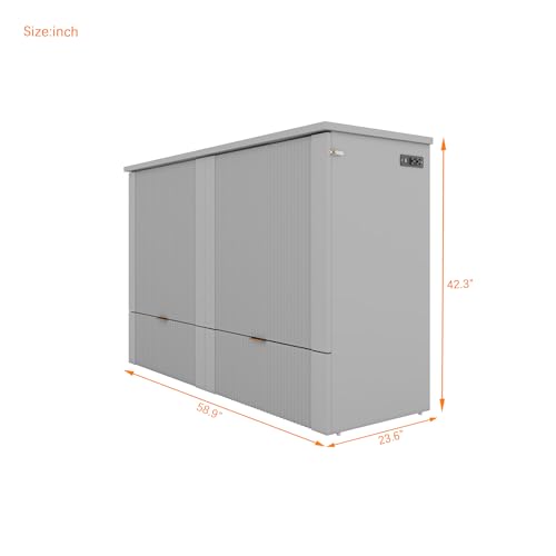 Gray Wood Murphy Bed with Storage Drawers N1485