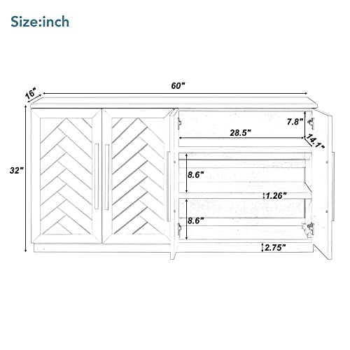White 4 Door Sideboard Buffet Cabinet with Adjustable Shelves X744