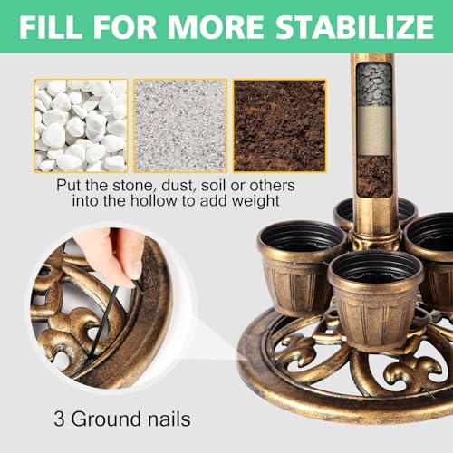 Bronze 28in Polyresin Bird Bath with 4 Removable Flower Planters H4010