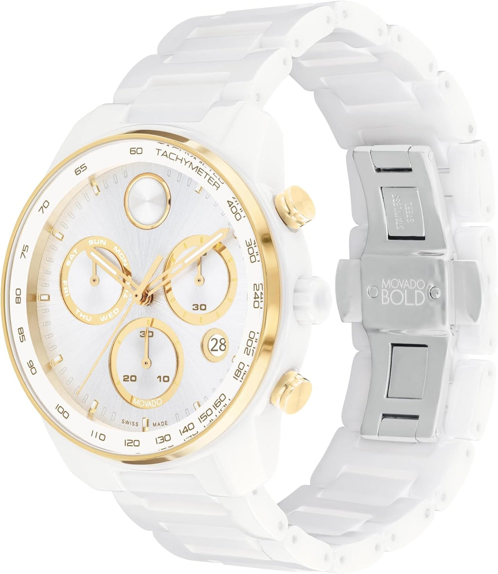 Swiss Quartz Chronograph Ceramic Link Bracelet Sport Watch 44mm C1735