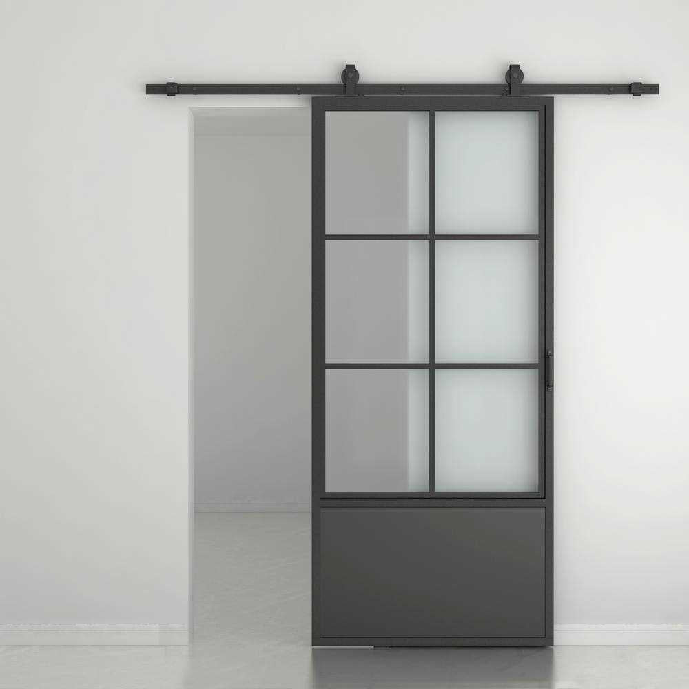Black Glass Steel Single Barn Door Z47184