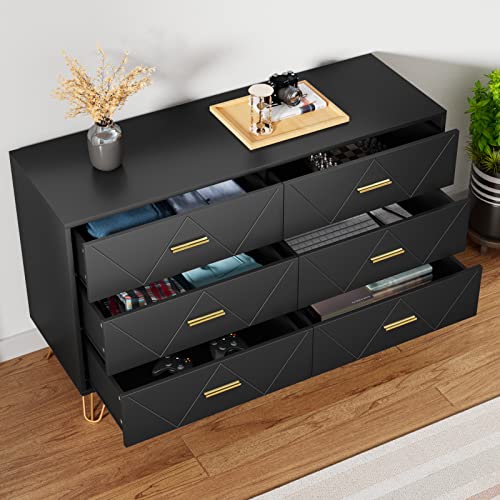 White 6 Drawer Dresser with Metal Handles R40340