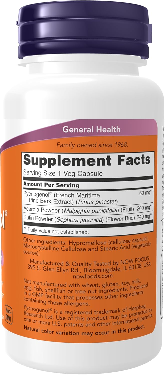 Pycnogenol 60 mg with Acerola & Rutin Powder, 50 Veg Capsules R348