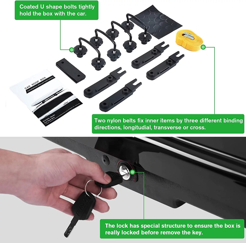 Large Hard Shell Rooftop Cargo Box, 62 x 31 x 15 Inches, 15 Cubic Feet, Black A868