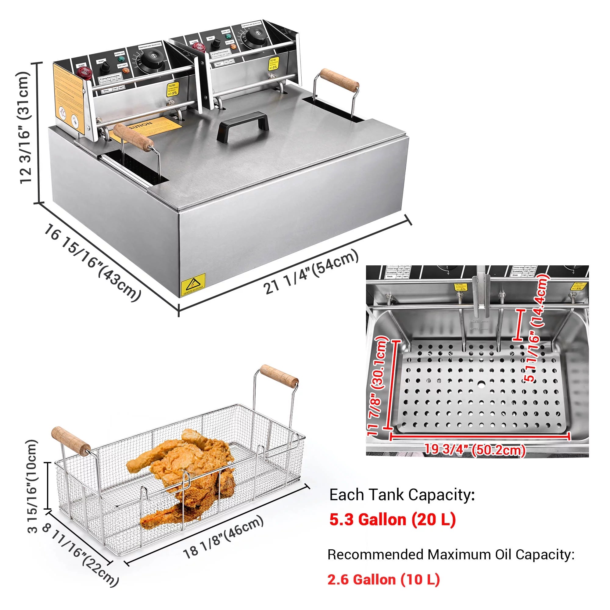 5000W 20L Electric Deep Fryer Stainless Steel Single Large Tank Basket Lid G2838
