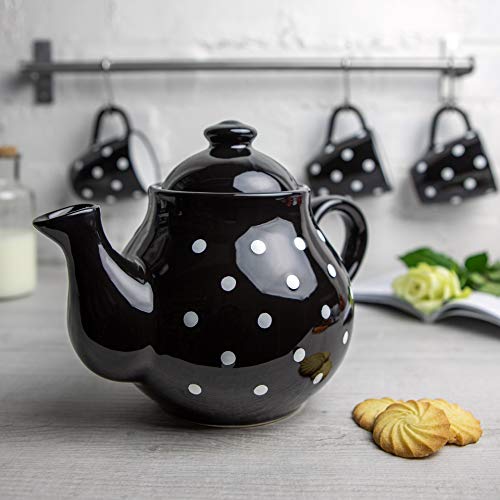 Black and White Polka Dot Large Ceramic 1.7l 60oz 4-6 Cup Teapot Milk Jug Sugar Bowl Set R30371