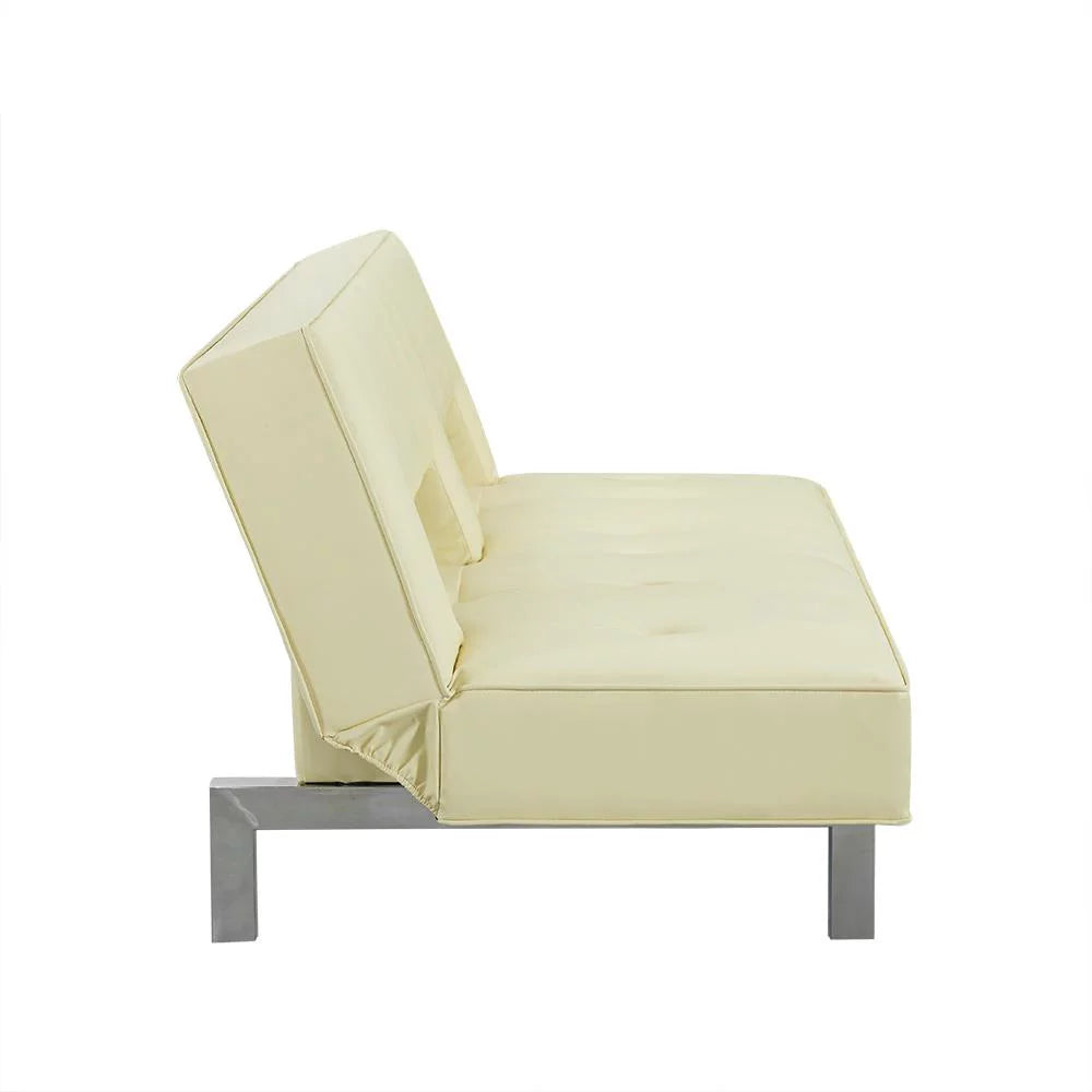 Cream Faux Leather Convertible Futon Sofa E934986
