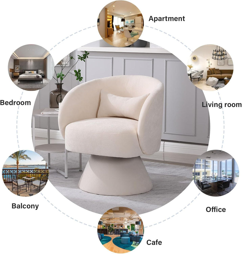 Beige Linen Fabric Swivel Barrel Accent Chair R417