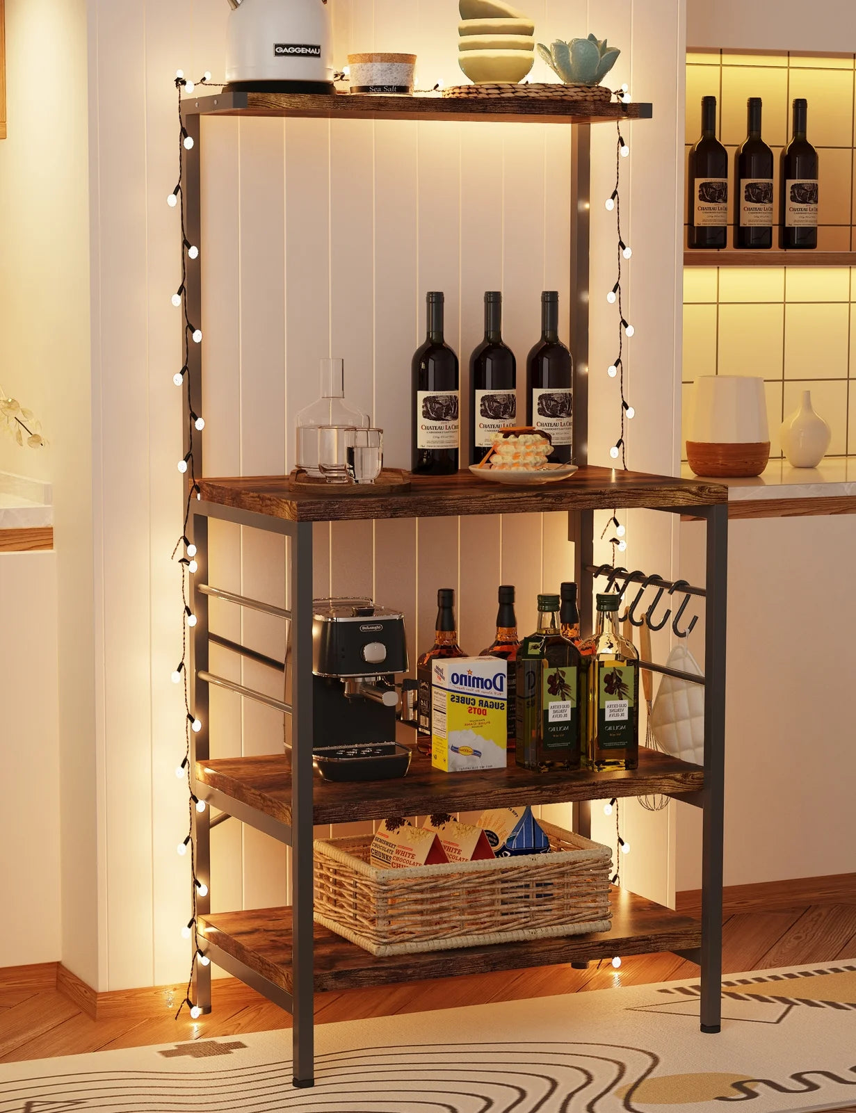 Rustic Brown Kitchen Baker's Rack Storage Shelf Microwave Cart Oven Stand Coffee Bar R631