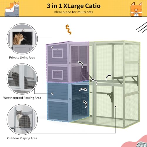 Large Weatherproof 4-Tier Cat Cage with 2 Platforms M683