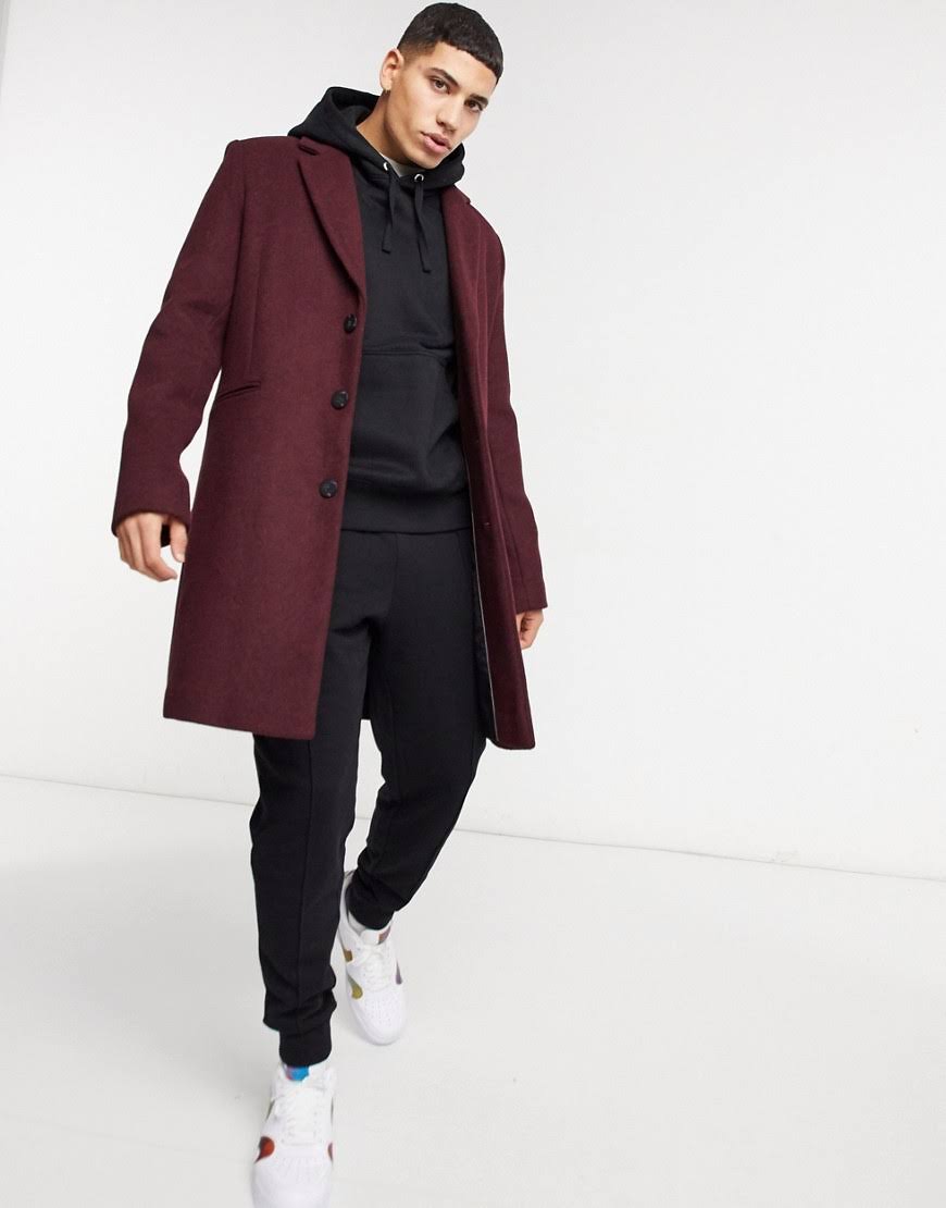 Wool Mix Overcoat in Port-Red C430288