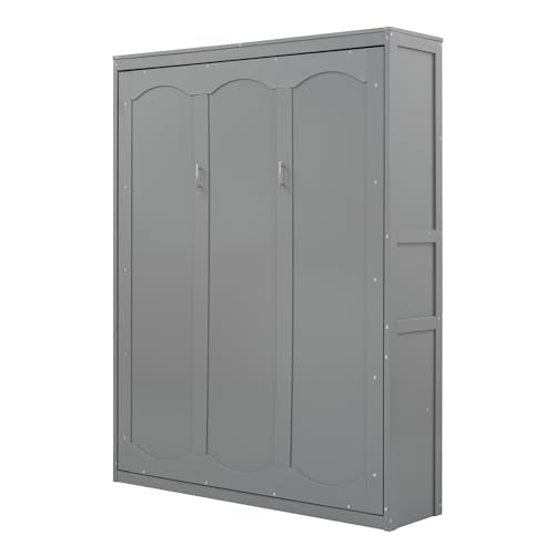 Gray Queen Murphy Bed Frame with Storage Shelves D543957