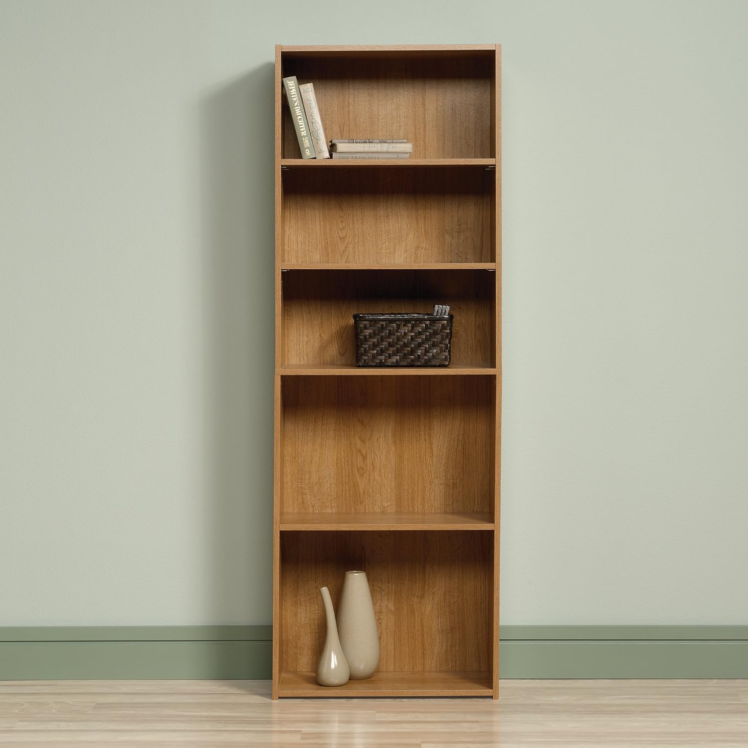 Highland Oak Pantry Cabinet and 5 Shelf Bookcase D171559
