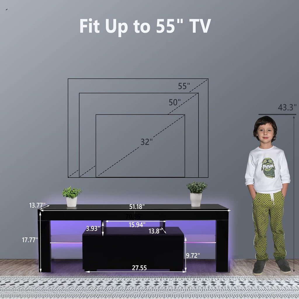 Black LED TV Stand, 51'' x 14'' x 18'' U231