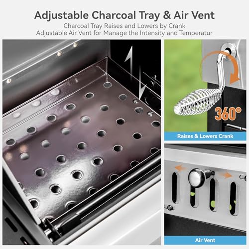 3 Burner Propane Gas and Charcoal Grill Combo with Side Burner, 37,000 BTUs 685 SQIN Dual Fuel Outdoor BBQ Grill F986302