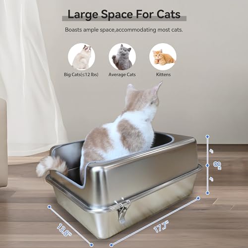Stainless Steel Enclosed Litter Box with Metal Lid and Scoop S4206
