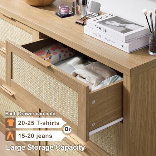 6 Drawer Rattan Wood Dresser T6225