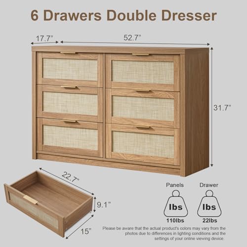 6 Drawer Rattan Wood Dresser T6225