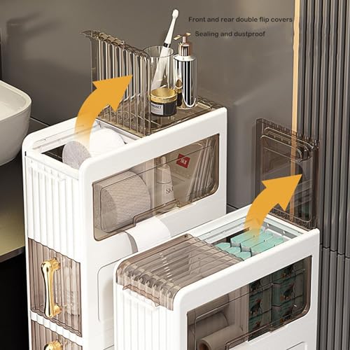 2-Tier Narrow Tall Bathroom Floor Storage Cabinet with Clear Drawers O9670
