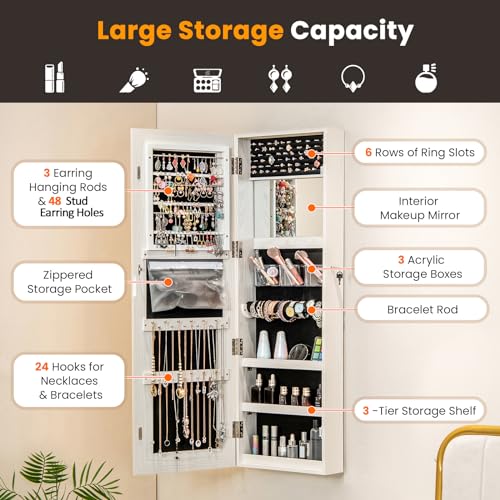 Black 47.2in Lockable Touch Screen Lighted Full Length Mirror Jewelry Cabinet H973