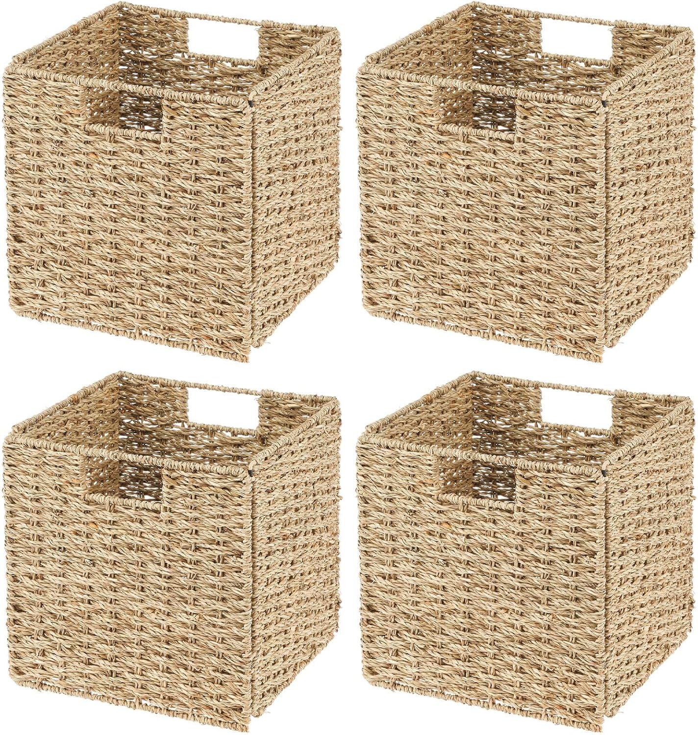 Seagrass Woven Cube Basket Organizer with Handles - 4 Pack - Natural/Tan V530