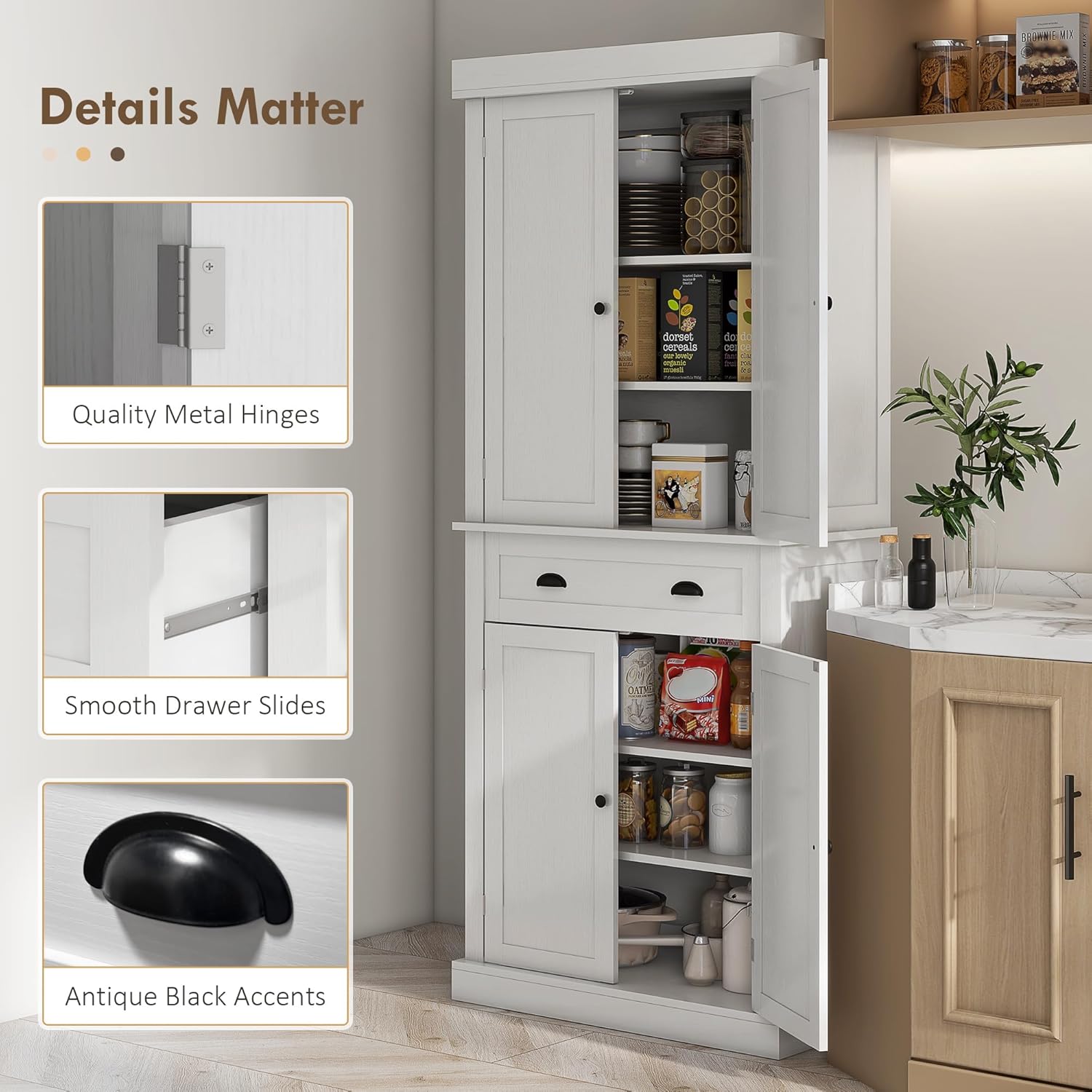 72.5" Height Kitchen Pantry Cabinet with 4 Doors, One Drawer, 3 Adjustable Shelves R262187