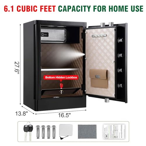 7.2 Cu ft Biometric Home Safe Fireproof Waterproof Anti-Theft Touch Screen Fingerprint Safe Box With Hidden Compartment Separate Lock Box Led Light T859184