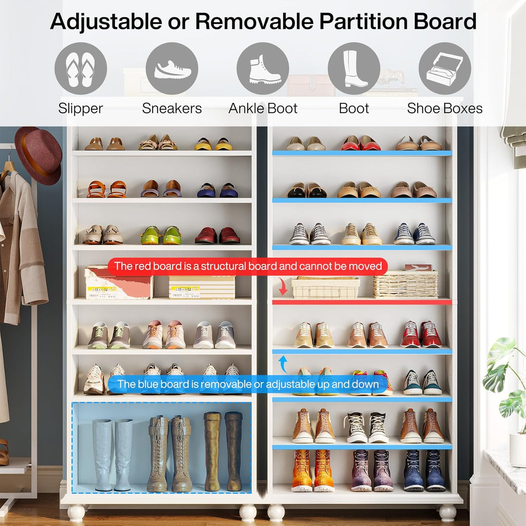 White 9-Tier 30 Pairs Shoe Storage Cabinet with Solid Wood Legs M80643