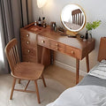Walnut Color Solid Wood Makeup Vanity Desk with Mirror and LED Lights G60609
