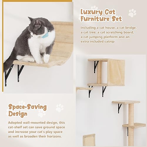Gray 5 Piece Cat Shelves with Tree, Perch, Scratcher, Bridge & Condo U8091