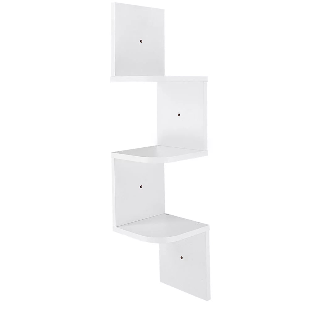 White 3 Tiers Zig Zag Floating Wall Mount Corner Shelf X541