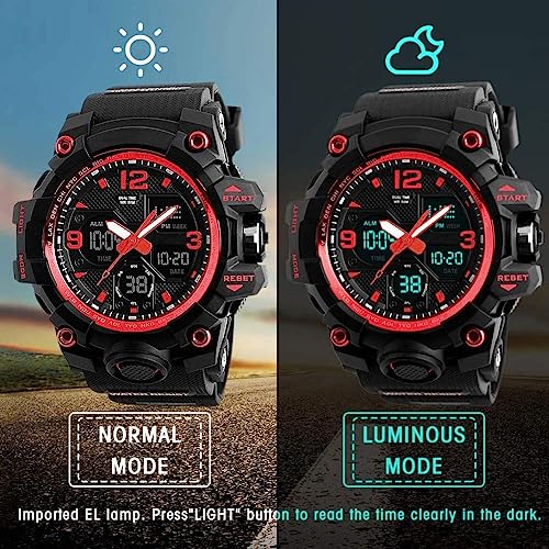 Men's Analog Sports Watch LED Military Digital Watch Electronic Stopwatch Large Dual Dial Time Outdoor Army Wrist Watch Tactical W19917