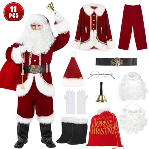 11 Pcs Deluxe Velvet Santa Claus Costume Set F254417