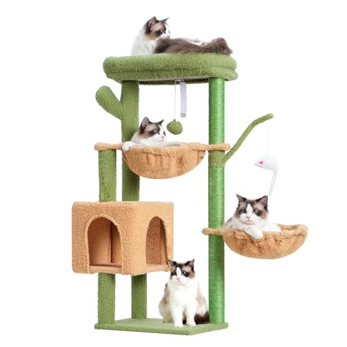 39.4 Inches Cat Tree with Scratching Post, Sisal Pole, Soft Platform, 2 Baskets and Dangling Toy N9954