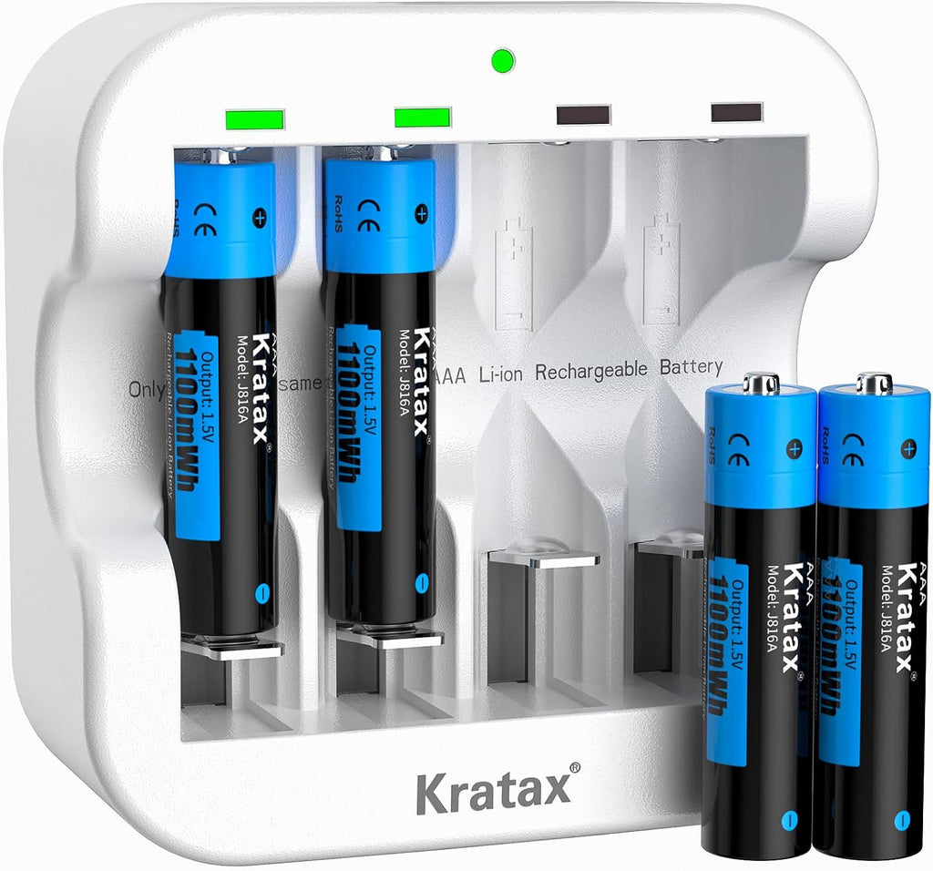 AAA Rechargeable Lithium Batteries, 4 pack 1.5V 1100mWh Li-ion Triple A Batteries with Fast Battery Charger N88062