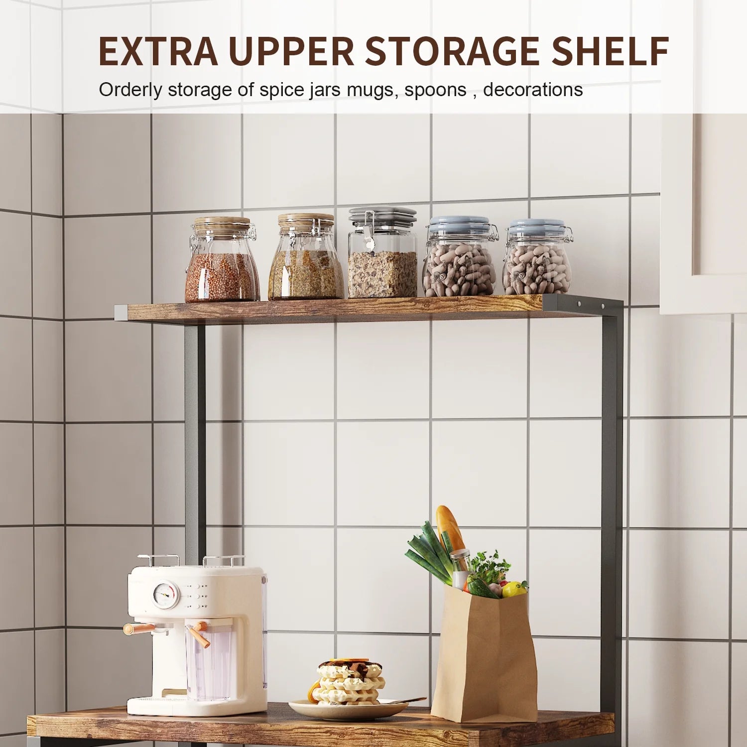Rustic Brown Kitchen Baker's Rack Storage Shelf Microwave Cart Oven Stand Coffee Bar R631