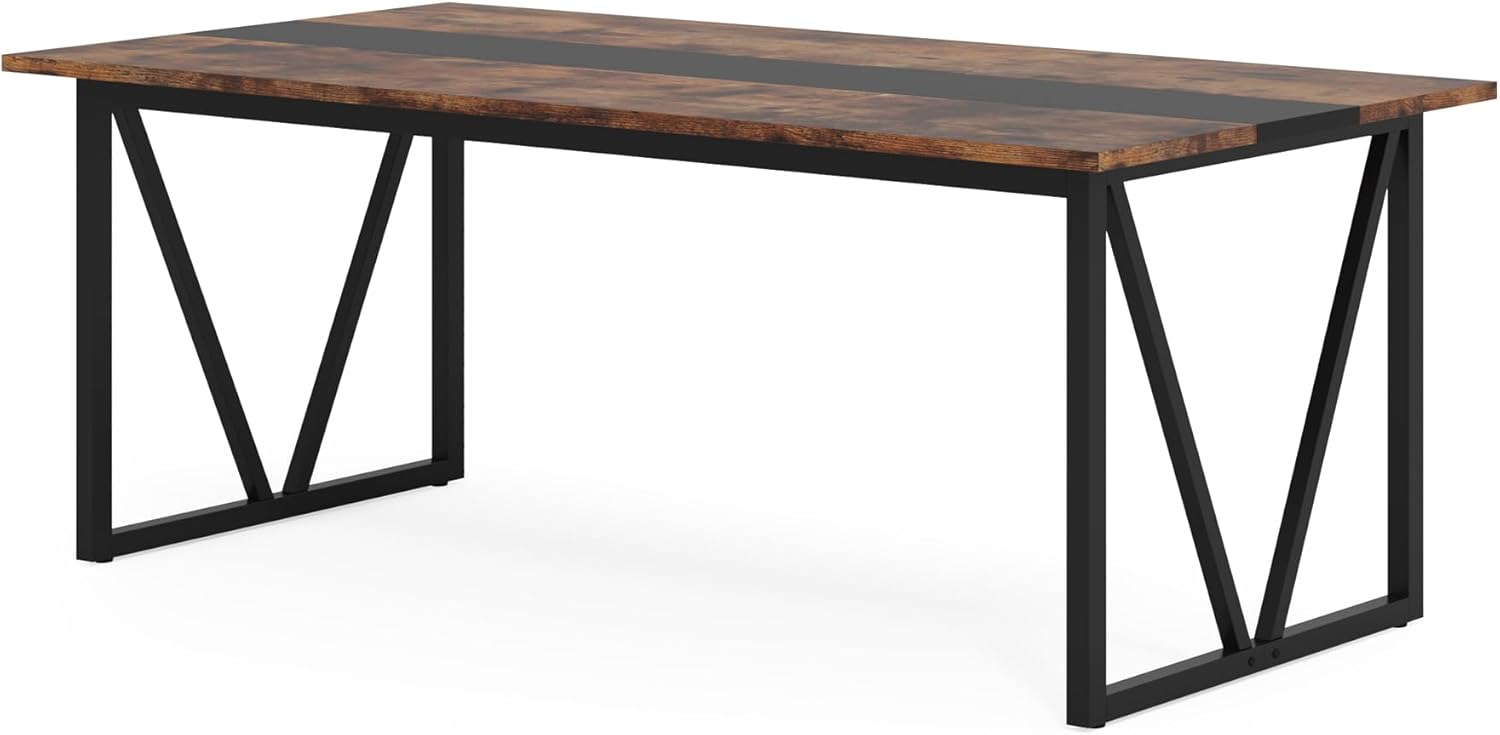 70.8-inch Rectangular Wood Dining Table with Metal Frame B66926