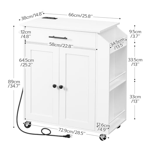 Natural and White Kitchen Island with Power Outlet and Drawer Z16608