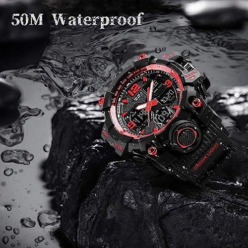 Men's Analog Sports Watch LED Military Digital Watch Electronic Stopwatch Large Dual Dial Time Outdoor Army Wrist Watch Tactical W19917