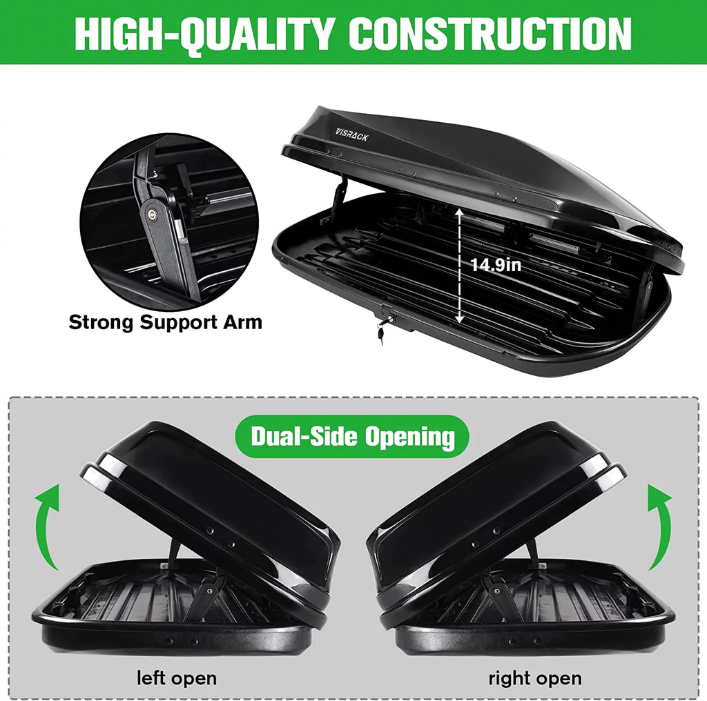 Large Hard Shell Rooftop Cargo Box, 62 x 31 x 15 Inches, 15 Cubic Feet, Black A868
