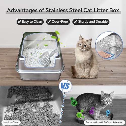 Stainless Steel Enclosed Litter Box with Metal Lid and Scoop S4206