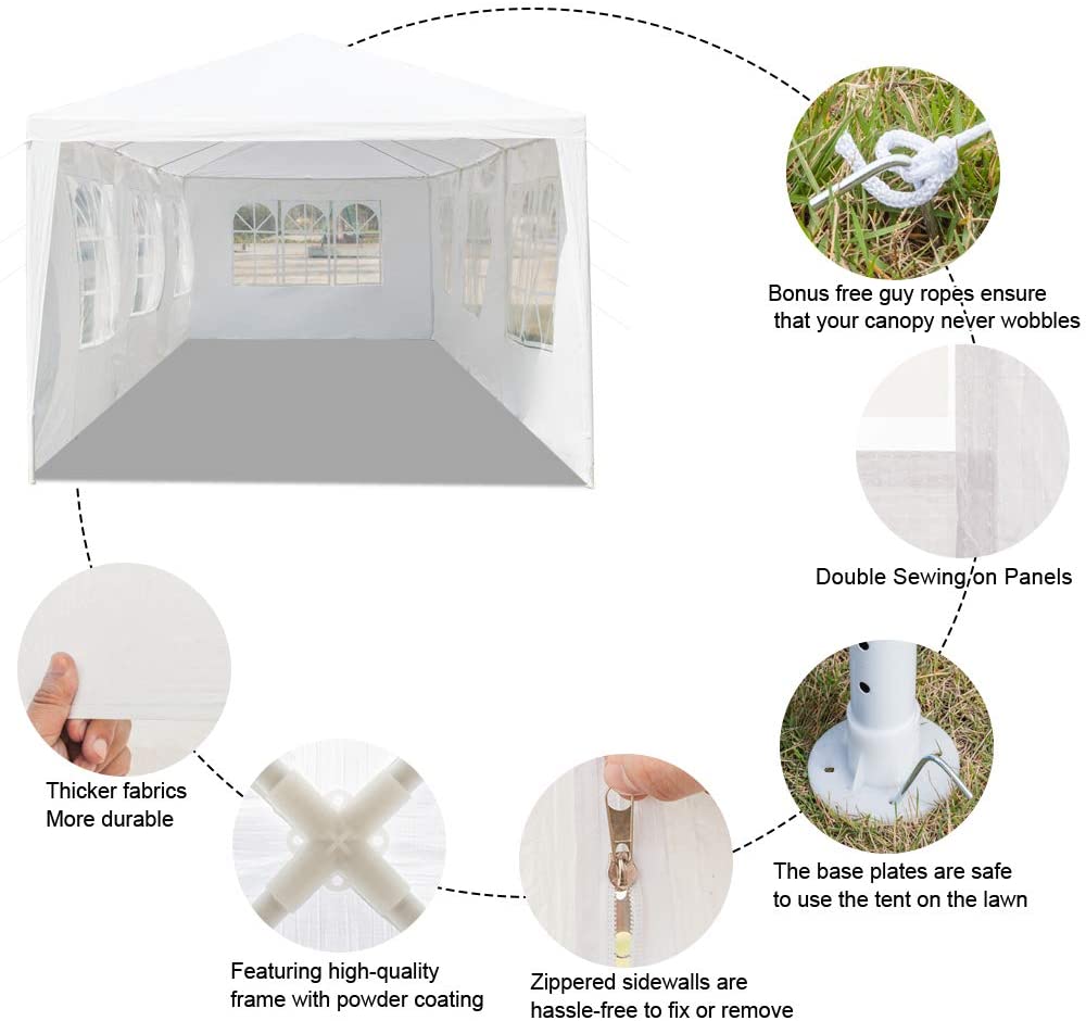 White 10'x30' Outdoor Canopy Tent with 7 Removable Walls A857942