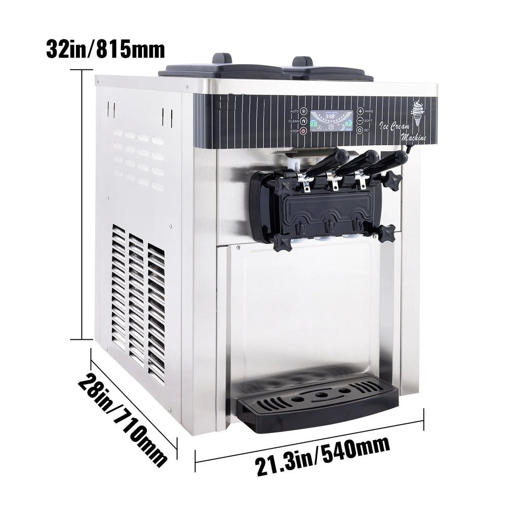 Commercial Ice Cream Machine 20-28L/H Soft Serve 3 Flavors 2200W Silver N9205