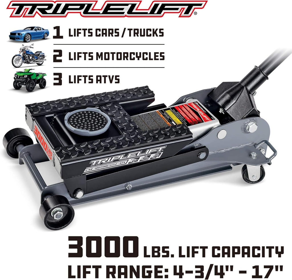 3000Lb Triple Lift Garage Jack, Black N4758