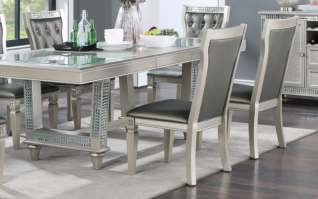 Silver Grey 7pc Dining Table with Glass Insert Top and 6 Side Chairs O88746