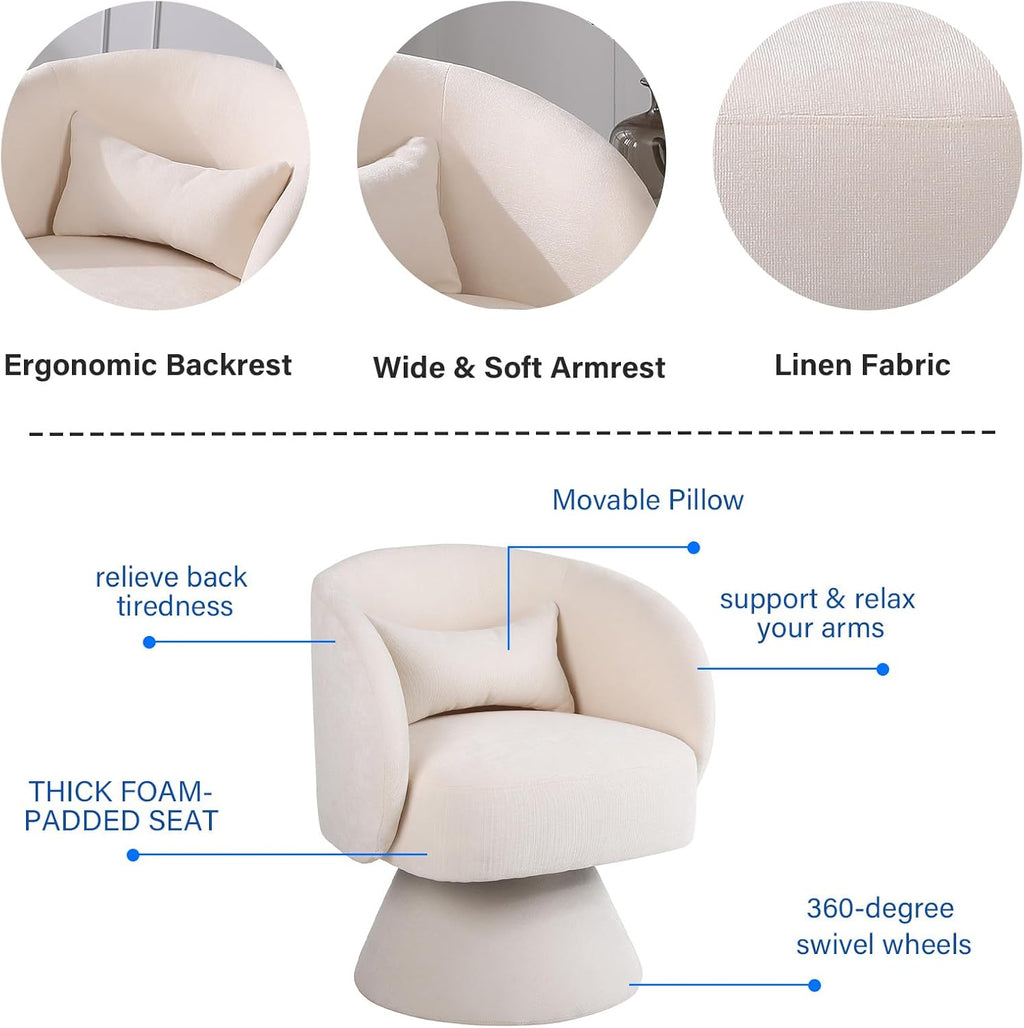 Beige Linen Fabric Swivel Barrel Accent Chair R417