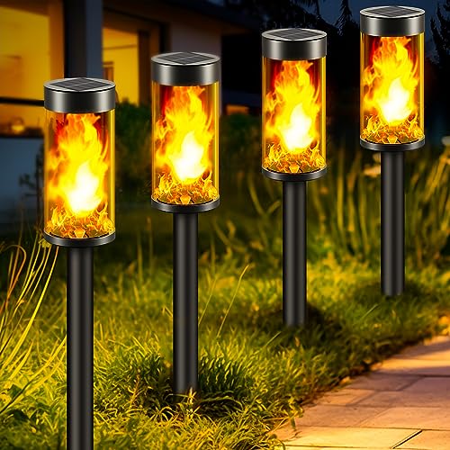 8 Packs Solar Torches with Flickering Flame Waterproof Transparent LED Solar Pathway Lights R3429