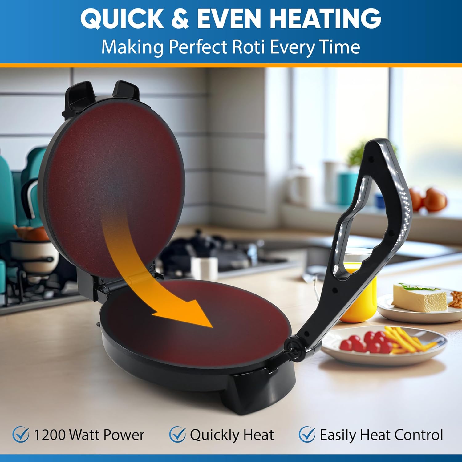 10inch Stainless Steel Non-Stick Electric Roti Maker with Removable Handle P41687
