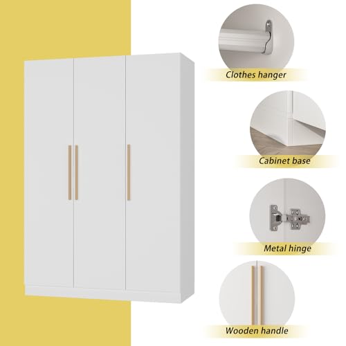White 3 Door Armoire Wardrobe with Shelves O117